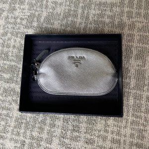 Sleek and Timeless Silver Prada Change Purse